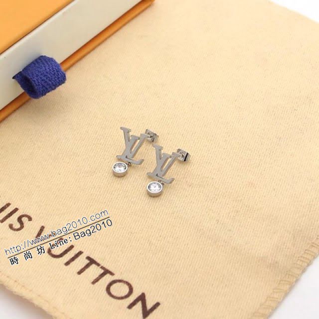 Louis Vuitton新款飾品 路易威登字母單鑽耳釘 LV玫瑰金銀色金色耳環  zglv2212